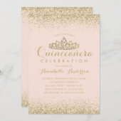 グラム赤面ピンクキンセアニラ金ゴールドティアラグリッター 招待状 (正面/裏面)