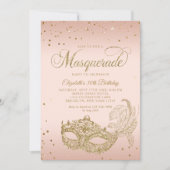 グラム赤面ピンク金ゴールドグリッターマスカレード誕生日 招待状 (正面)
