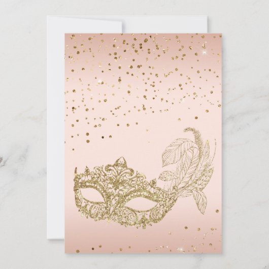 グラム赤面ピンク金ゴールドグリッターマスカレード誕生日 招待状 (裏面)