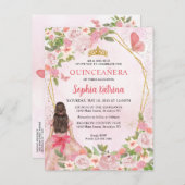 グラム赤面ピンク金ゴールドフローラプリンセスキンセアニラ インビテーションポストカード (正面/裏面)