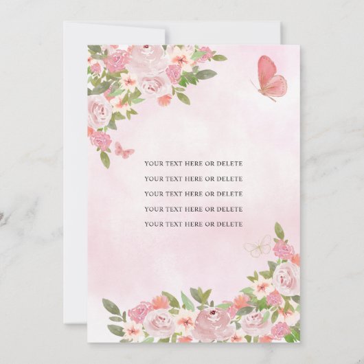 グラム赤面ピンク金ゴールドフローラプリンセスキンセアニラ 招待状 (裏面)