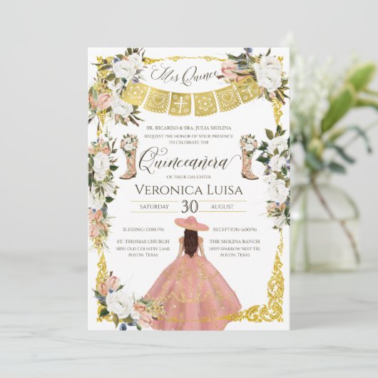 グラム赤面ホワイト金ゴールドチャロフローラクインセアニラ 招待状 (スタンド正面)