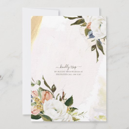 グラム赤面ホワイト金ゴールドチャロフローラクインセアニラ 招待状 (裏面)