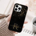 グラム金ゴールドきらめくグリッターエレガントルクスモノグラム iPhone 15 PRO MAXケース<br><div class="desc">自分の黒とパーソナライズされた金ゴールドのダイヤモンドのスパークルの電話ケースを作成しカスタムて、あなたのモノグラムと名前。</div>