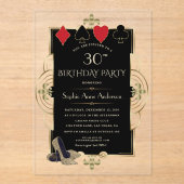 グラム金ゴールドアールデコカジノトランプのポーカー30th Birthday アクリル招待状 (正面)