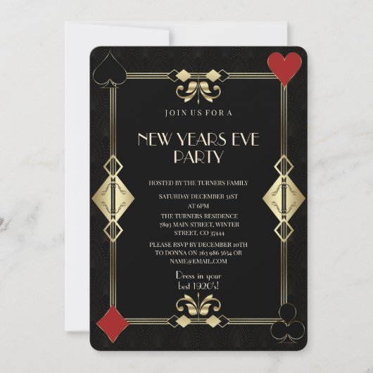 グラム金ゴールドアールデコカジノナイトニューイヤーイブパーティー 招待状 (正面)