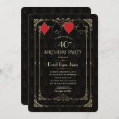 グラム金ゴールドアールデコカジノロイヤルトランプのポーカー誕生日 招待状 (正面/裏面)