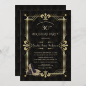 グラム金ゴールドアールデコトランプのポーカーベガス誕生日 招待状 (正面/裏面)