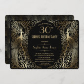 グラム金ゴールドアールデコピーコックス誕生日パーティー招待状 招待状 (正面/裏面)