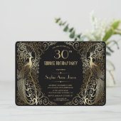 グラム金ゴールドアールデコピーコックス誕生日パーティー招待状 招待状 (スタンド正面)