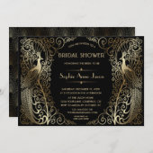 グラム金ゴールドアールデコピーコックブライダルシャワー 招待状 (正面/裏面)