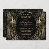 グラム金ゴールドアールデコピーコック婚約パーティ 招待状 (正面/裏面)