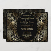 グラム金ゴールドアールデコピーコック結婚式招待状 招待状 (正面/裏面)