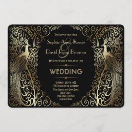 グラム金ゴールドアールデコピーコック結婚式招待状 招待状