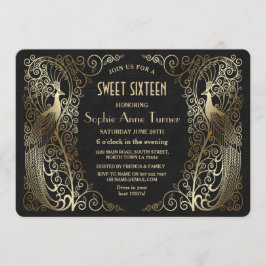 グラム金ゴールドアールデコピーコックSweet sixteenパーティー 招待状