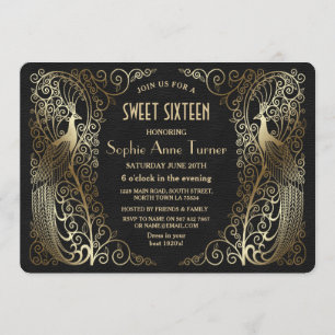 グラム金ゴールドアールデコピーコックSweet sixteenパーティー 招待状