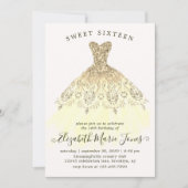 グラム金ゴールドイエロースパークルドレススウィート16th誕生日 招待状 (正面)