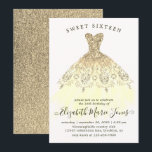 グラム金ゴールドイエロースパークルドレススウィート16th誕生日 招待状<br><div class="desc">モダンクラシックゴールデンイエロースパークルドレススウィート16th誕生日招待状</div>