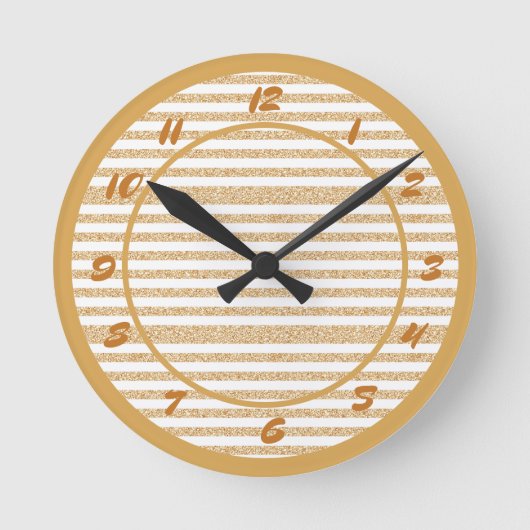 グラム金ゴールドグリッタースパストライプークル装飾 ラウンド壁時計 (正面)