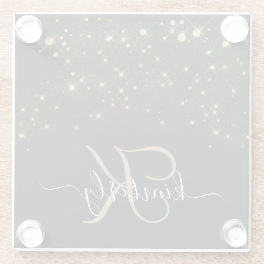 グラム金ゴールドグリッターダイヤモンドスパークルモノグラエレガントム ガラスコースター (裏面)