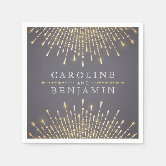 グラム金ゴールドグリッターデコヴィンテージウェディングモノグラム スタンダードカクテルナプキン (正面)