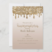 グラム金ゴールドグリッタードリップキンセニェラ15誕生日 招待状 (正面)