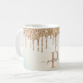 グラム金ゴールドグリッタードリップスモノグラム コーヒーマグカップ (正面左)