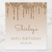 グラム金ゴールドグリッタードリップ90thバースデーパーティー ワインラベル (シングルラベル)