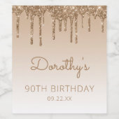 グラム金ゴールドグリッタードリップ90thバースデーパーティー ワインラベル (シングルラベル)