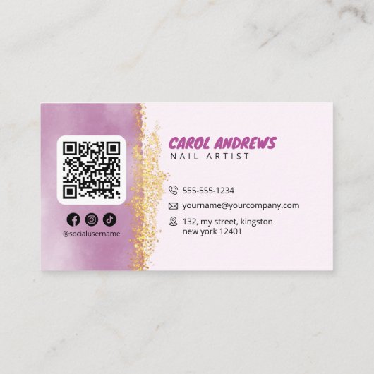 グラム金ゴールドグリッターネイルアーティストネイリストアート 名刺 (裏面)