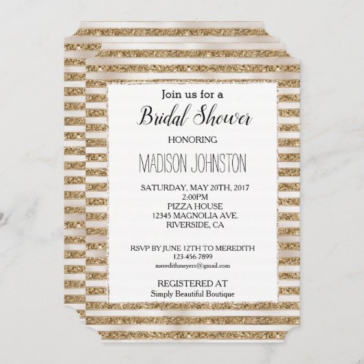 グラム金ゴールドグリッターパールストライプズ 招待状 (正面/裏面)