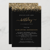 グラム金ゴールドグリッターブラックニーエイジ誕生日 招待状 (正面/裏面)