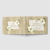 グラム金ゴールドグリッターホワイトフローラガールバプテスマ ゲストブック (全面)