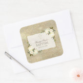 グラム金ゴールドグリッターホワイトフローラバプテスマ招待状 スクエアシール (封筒)