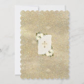 グラム金ゴールドグリッターホワイトフローラ金ゴールドクロスバプテスマ 招待状 (裏面)