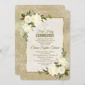 グラム金ゴールドグリッターホワイトローゼファースト聖餐式 招待状 (正面/裏面)