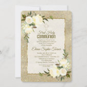 グラム金ゴールドグリッターホワイトローゼファースト聖餐式 招待状 (正面)