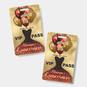 グラム金ゴールドグリッターレッドドレスキンセアニェラVIPバッジ バッジ (Front & Back)