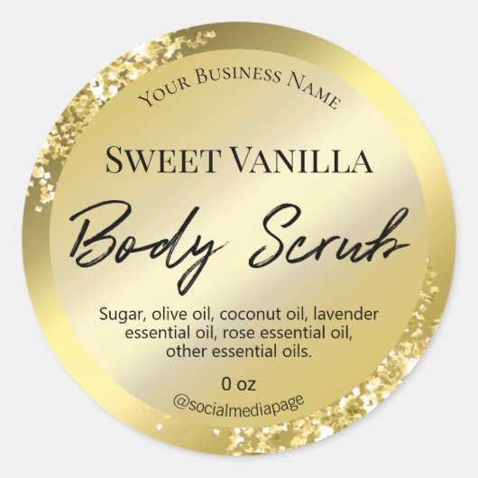 グラム金ゴールドグリッター及びフォイル体スクラブラベル ラウンドシール (正面)
