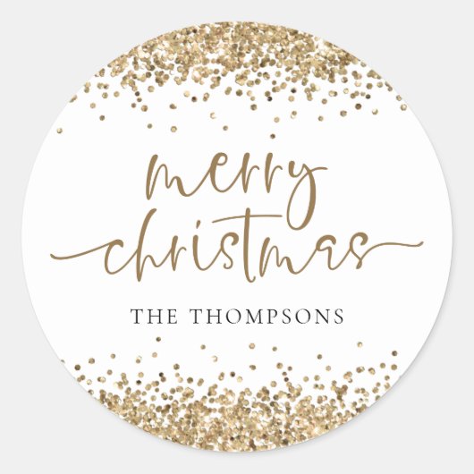 グラム金ゴールドグリッター名メリークリスマス ラウンドシール (正面)