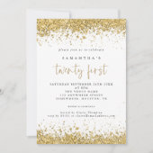 グラム金ゴールドグリッター21歳の誕生日パーティー 招待状 (正面)