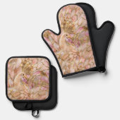 グラム金ゴールドシックピンクピーコック 鍋つかみ&鍋敷きセット (正面/裏面)