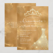 グラム金ゴールドスパークルダイヤモンドティアラドレスキンセアニェラ 招待状 (正面/裏面)