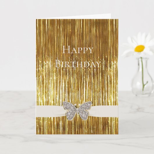 グラム金ゴールドティンセルジュエリッドバタフライ カード (小さな植物)