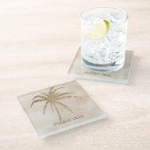 グラム金ゴールドトロピカルパームグラデーションツリー ガラスコースター (アングル)