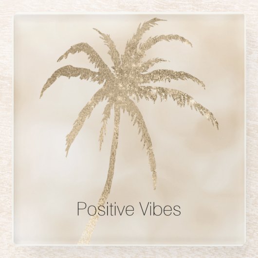 グラム金ゴールドトロピカルパームグラデーションツリー ガラスコースター (正面)