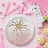 グラム金ゴールドトロピカルパームピンクグラデーションク ペーパープレート (パーティー)