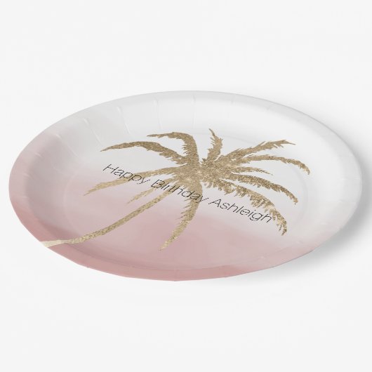グラム金ゴールドトロピカルパームピンクグラデーションク ペーパープレート (アングル)