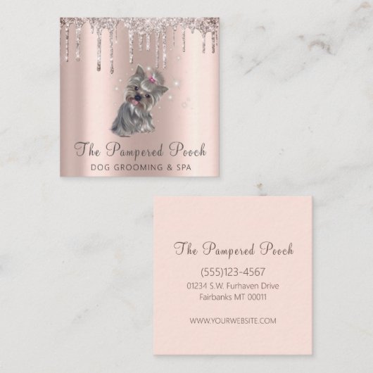 グラム金ゴールドバラグリッタードリップスドッググルーミングサービス スクエア名刺 (正面/裏面)