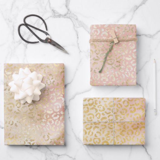 グラム金ゴールドバラ赤面ピンクヒョウ印刷 ラッピングペーパーシート (正面)